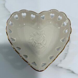 VTG Lenox Heart Collection Porcelain 24k Gold Trim Embossed Rose Trinket Dish